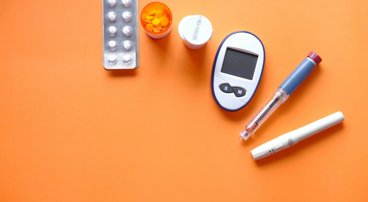 Blood glucose meter and diabetes supplies, relevant to diabetic eye disease
