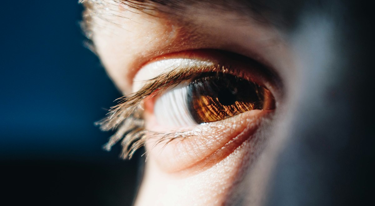 Close-up of a human eye relevant to glaucoma screening