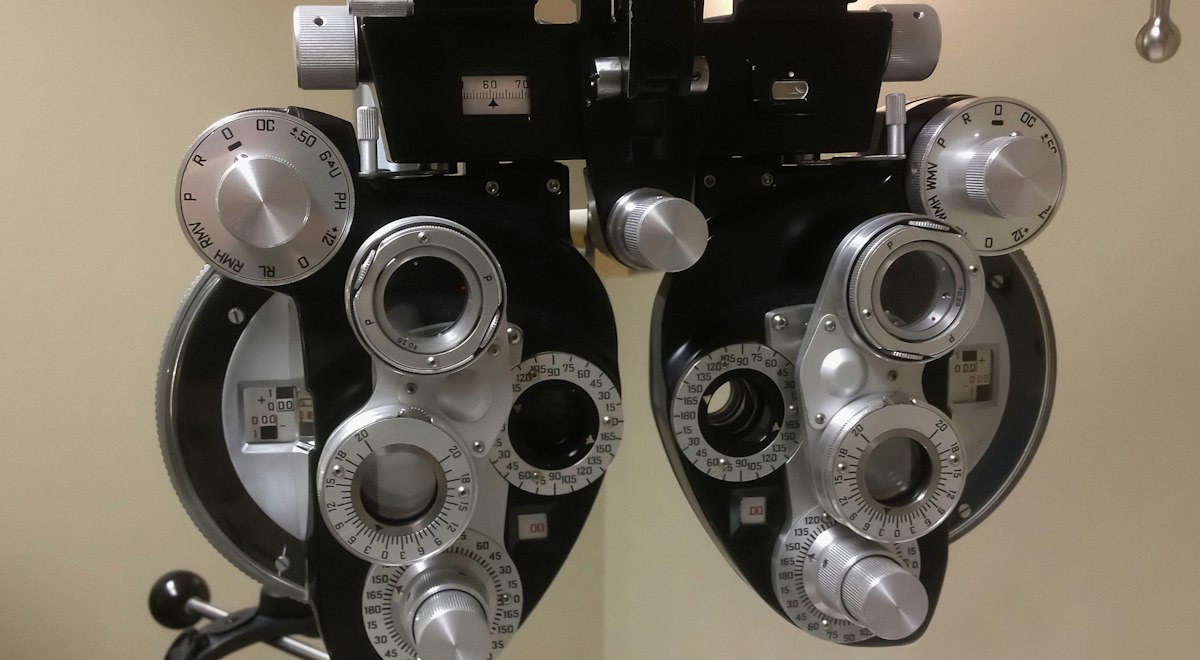 Ophthalmic examination equipment used to assess the retina at an eye clinic